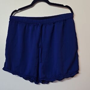 High Waist Green and Blue Relaxed Fit Shorts